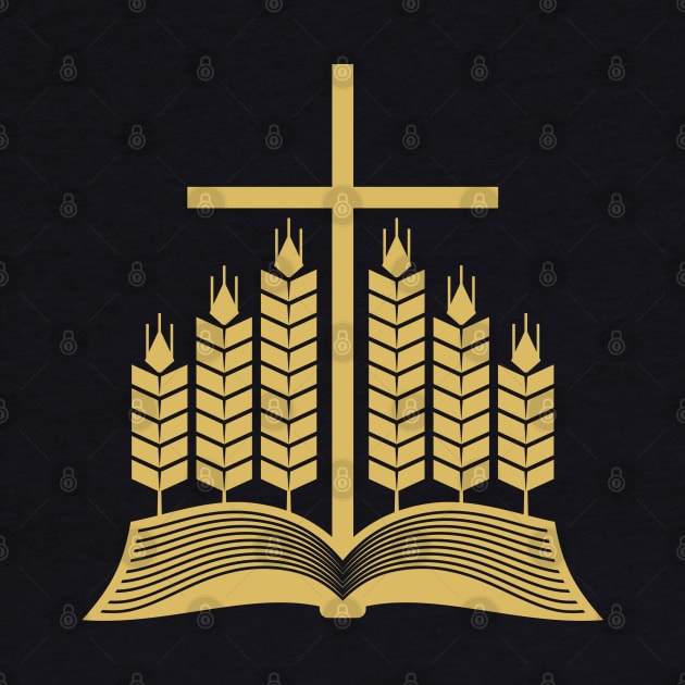 Open bible, ripe ears of corn and the cross of Jesus. by Reformer